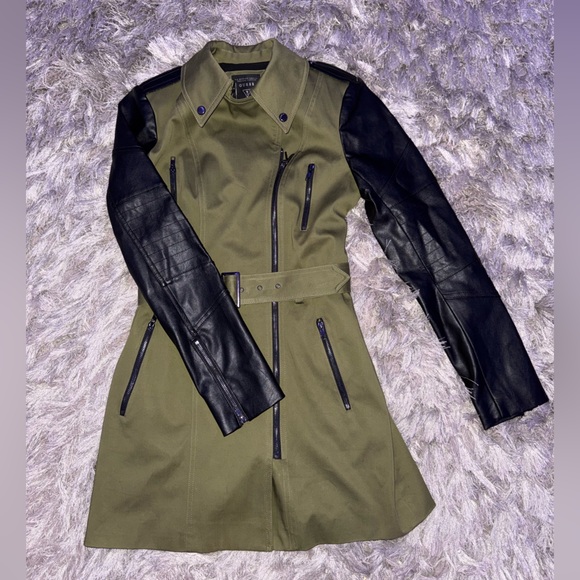 Guess Jackets & Blazers - Guess Women’s Green and Black Trench Coat
